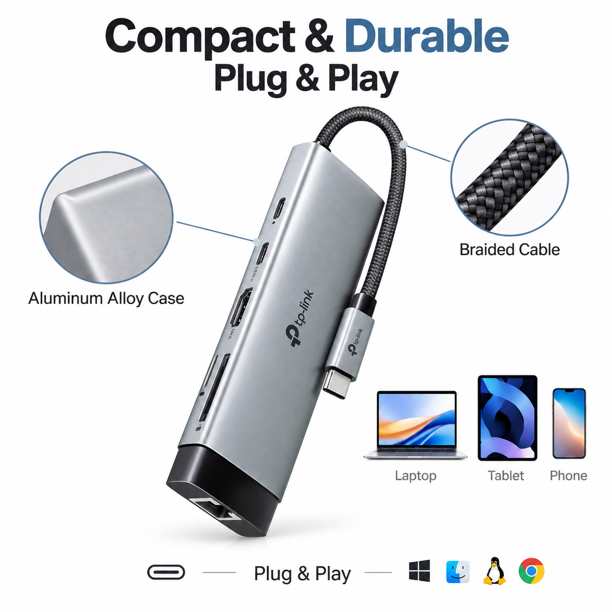 TP-Link Tapo USB 3.0 Hub | 9-in-1 HUB | Multi USB Splitter Hub | 4K 60Hz 5Gbps HUB | PD100W USB A USB-C HDMI Type-C Hub