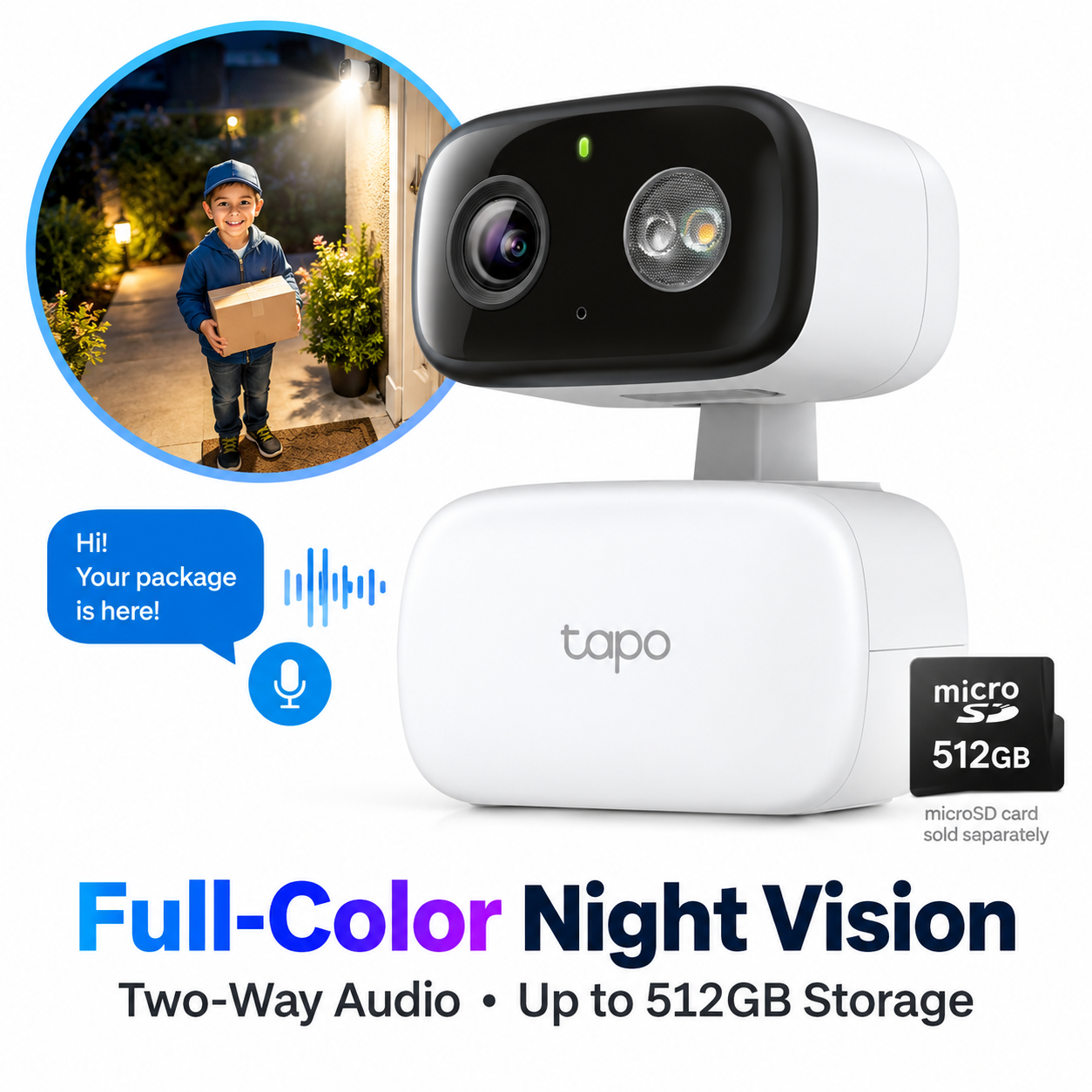 Tapo C206 Indoor/Outdoor Pan/Tilt Wi-Fi Security Camera | 1080p Full HD, Color Night Vision, IP65