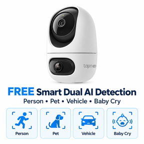 Tapo C245D Dual Lens Pan/Tilt Indoor Wi-Fi Security Camera | 2K 3MP, Smart Tracking, Wide-Angle + Telephoto