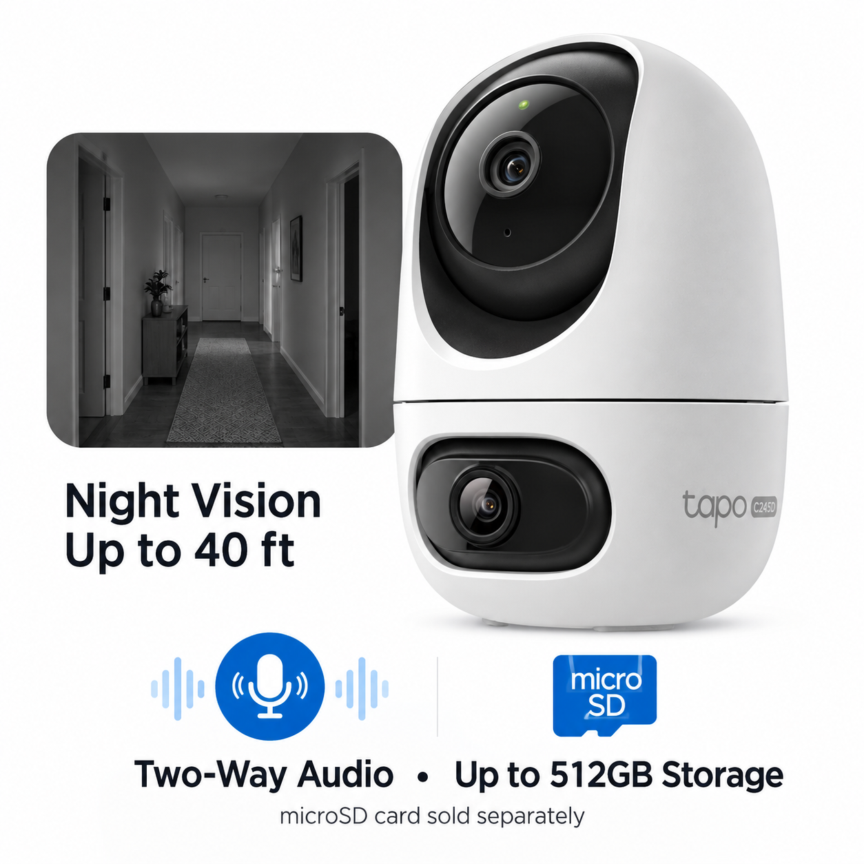 Tapo C245D Dual Lens Pan/Tilt Indoor Wi-Fi Security Camera | 2K 3MP, Smart Tracking, Wide-Angle + Telephoto