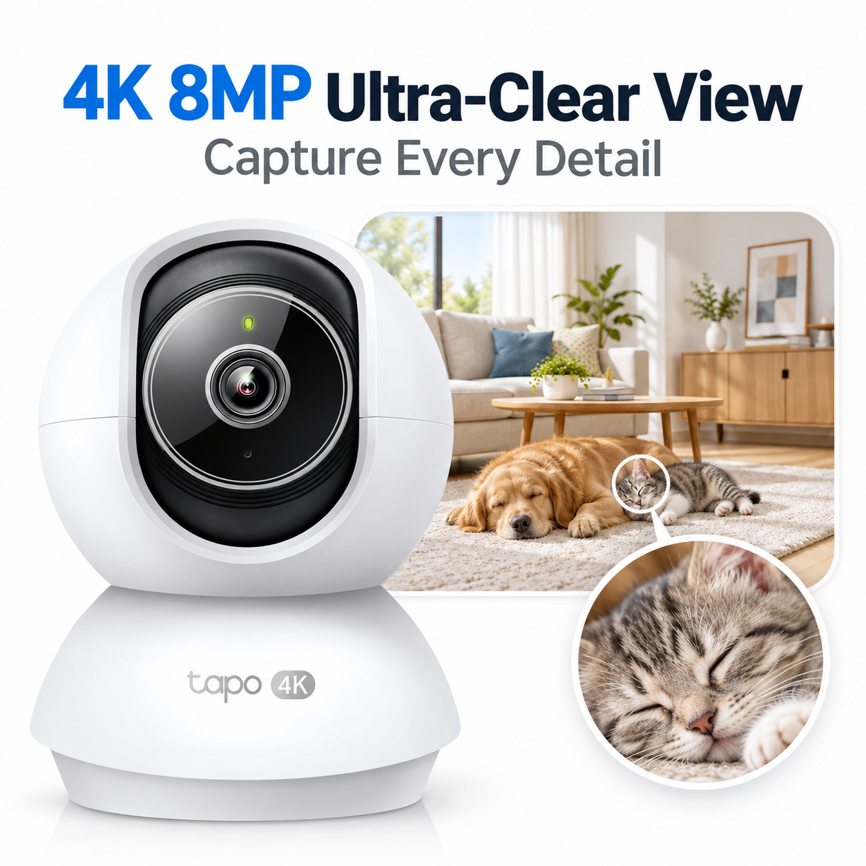 Tapo C250 Pan/Tilt Indoor Wi-Fi Security Camera | 4K 8MP, AI Auto-Zoom Tracking, 360° Coverage