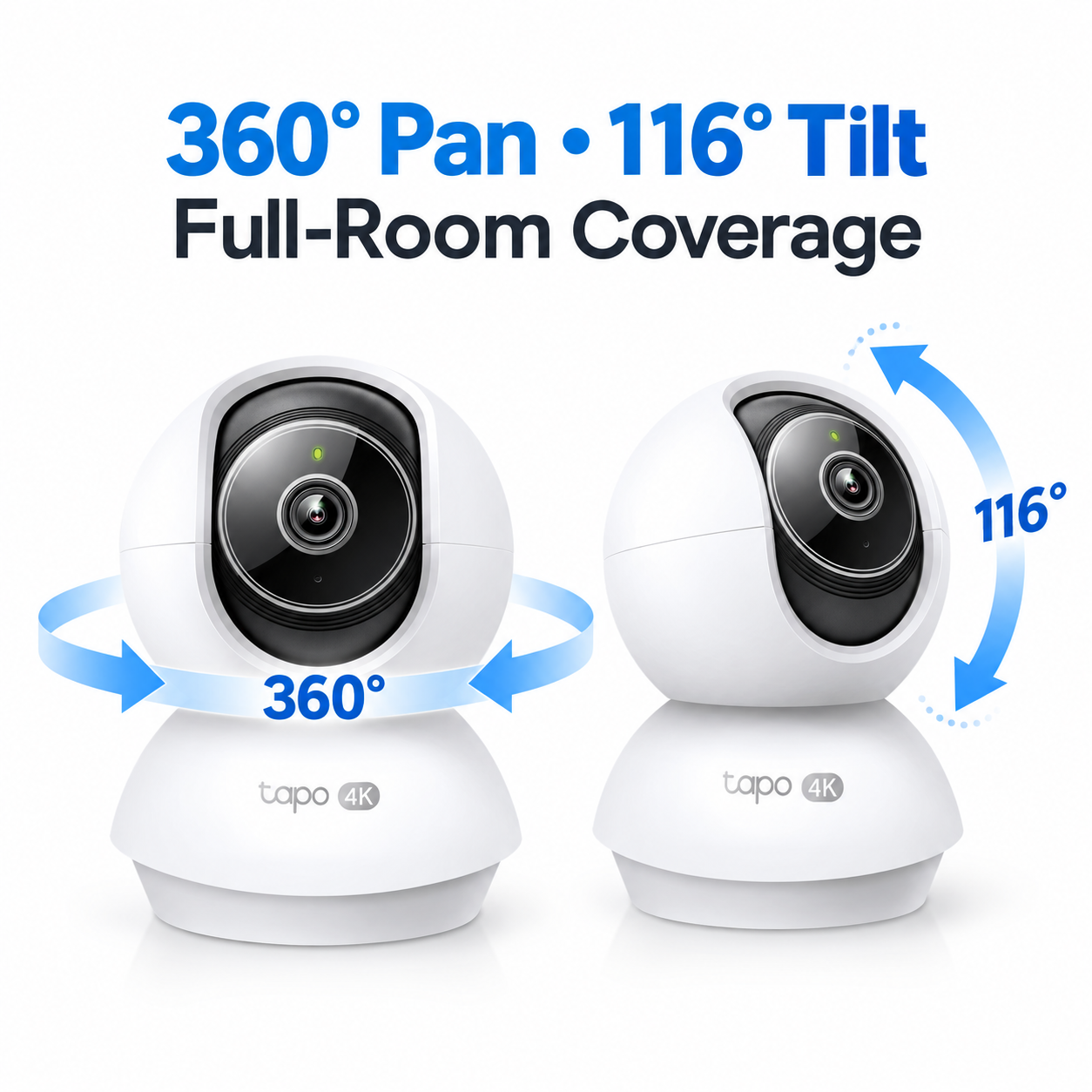 Tapo C250 Pan/Tilt Indoor Wi-Fi Security Camera | 4K 8MP, AI Auto-Zoom Tracking, 360° Coverage
