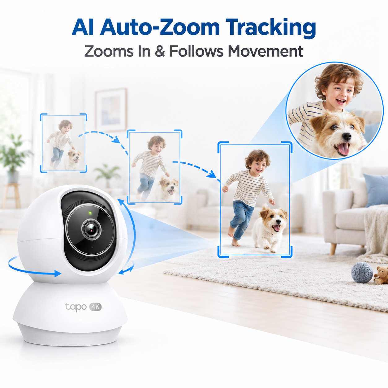Tapo C250 Pan/Tilt Indoor Wi-Fi Security Camera | 4K 8MP, AI Auto-Zoom Tracking, 360° Coverage
