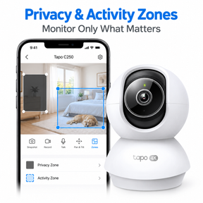 Tapo C250 Pan/Tilt Indoor Wi-Fi Security Camera | 4K 8MP, AI Auto-Zoom Tracking, 360° Coverage