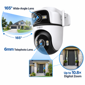 Tapo C545D Outdoor Dual Lens Pan/Tilt Security Camera | 2K 3MP + 2K 3MP, 165° Wide-Angle & 6 mm Telephoto, Smart Tracking, Wi-Fi 6 & Ethernet, IP66