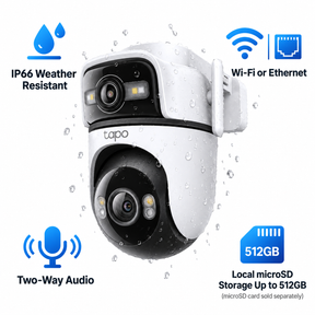 Tapo C545D Outdoor Dual Lens Pan/Tilt Security Camera | 2K 3MP + 2K 3MP, 165° Wide-Angle & 6 mm Telephoto, Smart Tracking, Wi-Fi 6 & Ethernet, IP66