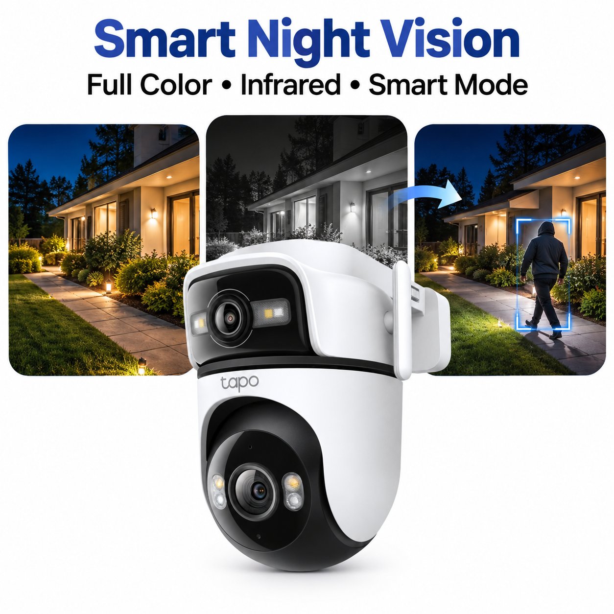 Tapo C545D Outdoor Dual Lens Pan/Tilt Security Camera | 2K 3MP + 2K 3MP, 165° Wide-Angle & 6 mm Telephoto, Smart Tracking, Wi-Fi 6 & Ethernet, IP66