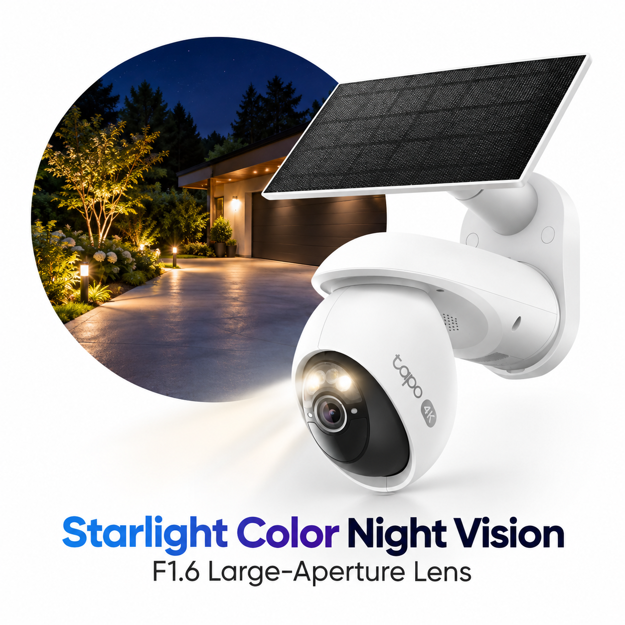Tapo C660 KIT Solar-Powered 4K Pan/Tilt Outdoor Security Camera Kit | 8MP, 360° AI Tracking, Starlight Color Night Vision, Dual-Band Wi-Fi, IP65