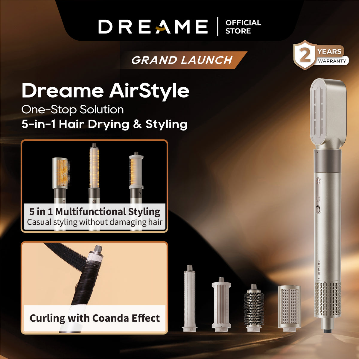 Dreame AirStyle High-Speed Styler | 5-in-1 Hair Drying & Styling | Blow-Drying | Straightening | Hair Curling | Volumize