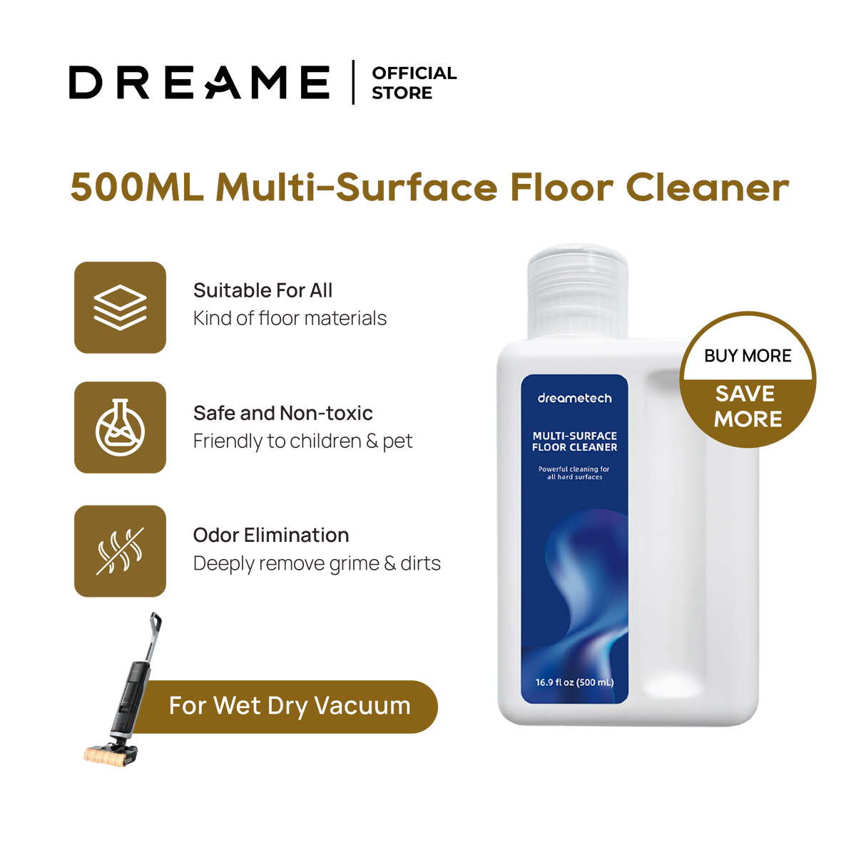 Dreame Wet & Dry Detergent - Multi-Surface Floor Cleaner (500ML)