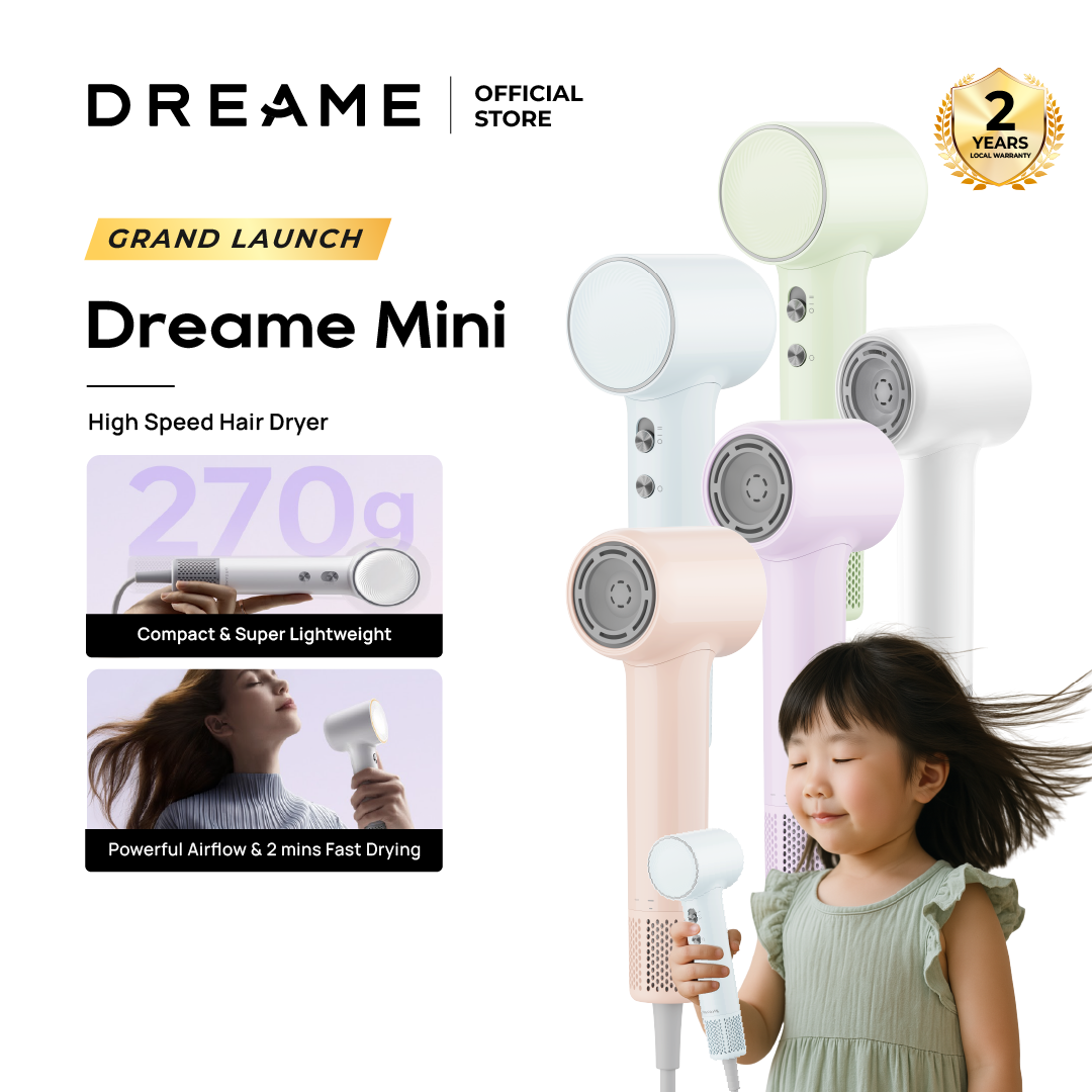 【GRAND LAUNCH】Dreame Mini Hair Dryer | 270g Lightweight | 200 million Negative Ion | 5 Temperature Levels and 2 Airflow Speed Modes