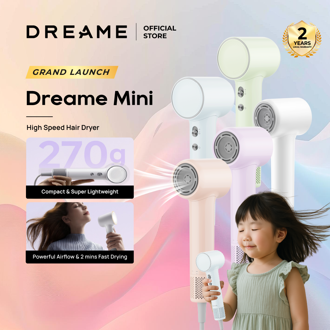 【GRAND LAUNCH】Dreame Mini Hair Dryer | 270g Lightweight | 200 million Negative Ion | 5 Temperature Levels and 2 Airflow Speed Modes
