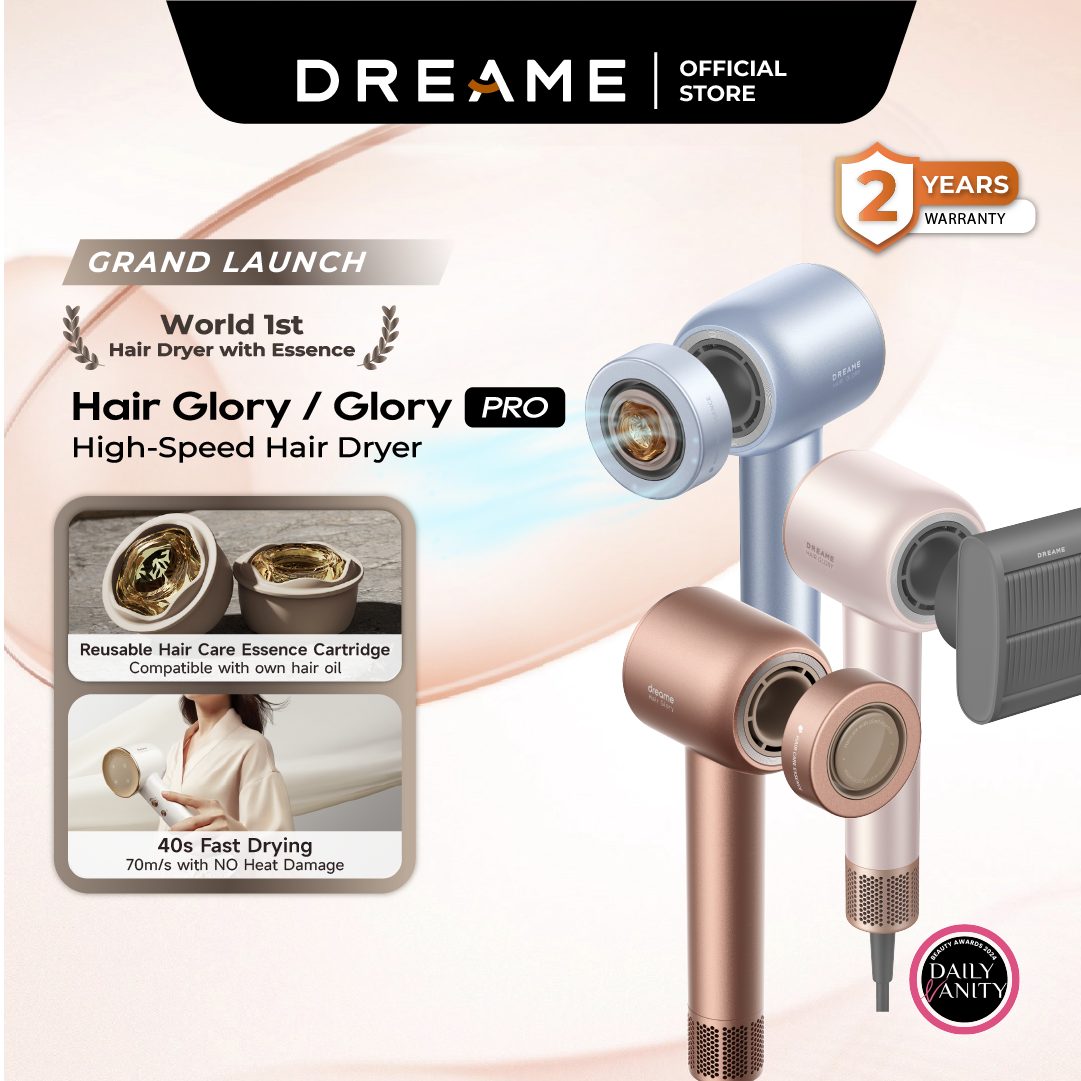 【2 Years Warranty】 Dreame Hair Glory Pro Hair Dryer | Reusable Hair Care Essence Cartridge | 40s Fast Blow Dry