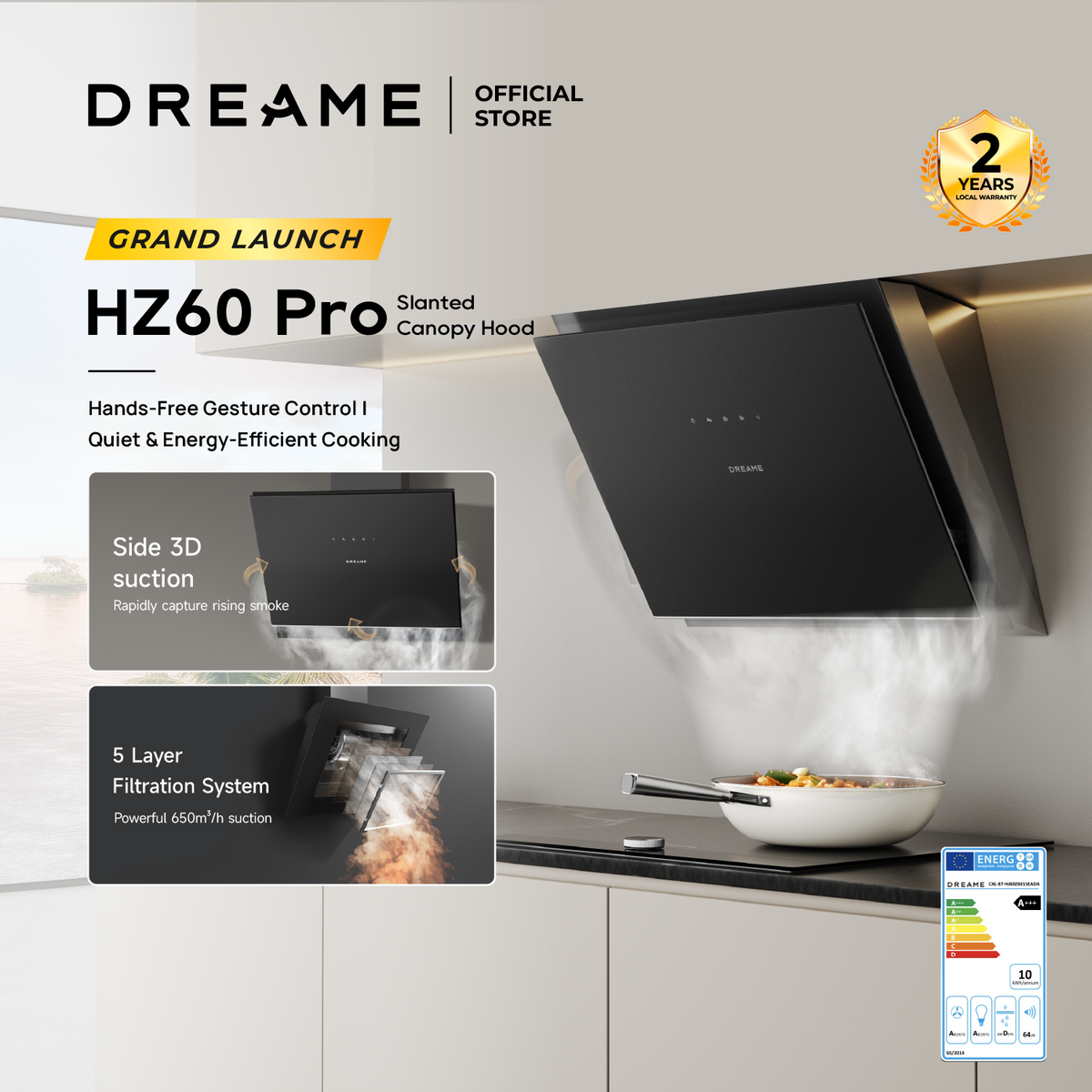 [New Launch] Dreame HZ60 Slanted Canopy Hood | Side 3D Suction | Hands - Free Gesture Control Grease
