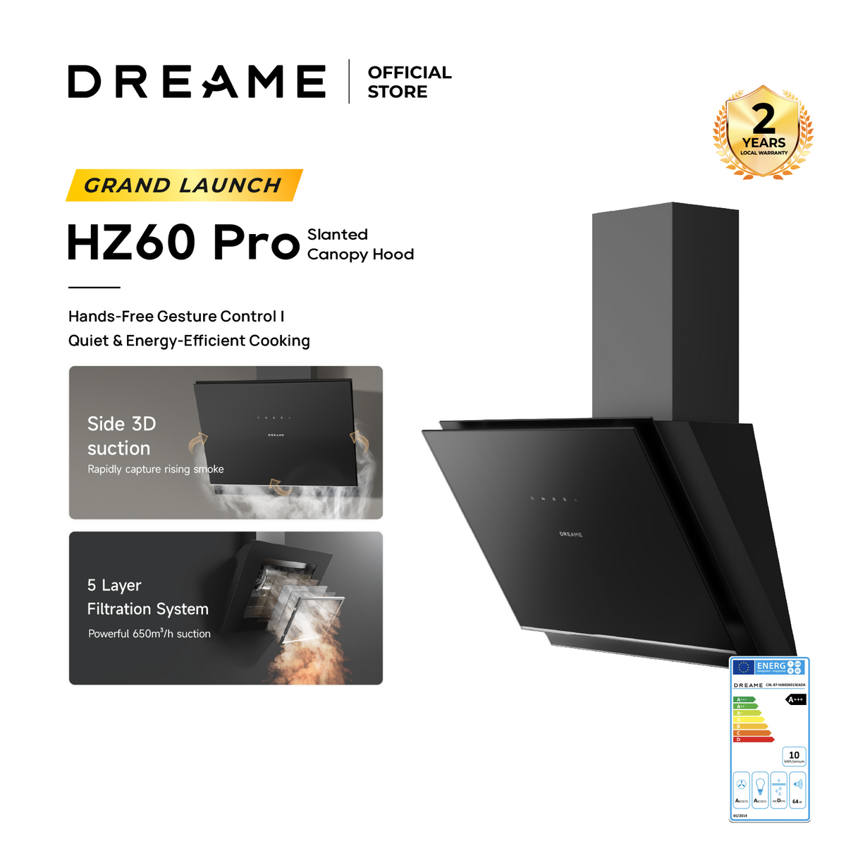 [New Launch] Dreame HZ60 Slanted Canopy Hood | Side 3D Suction | Hands - Free Gesture Control Grease