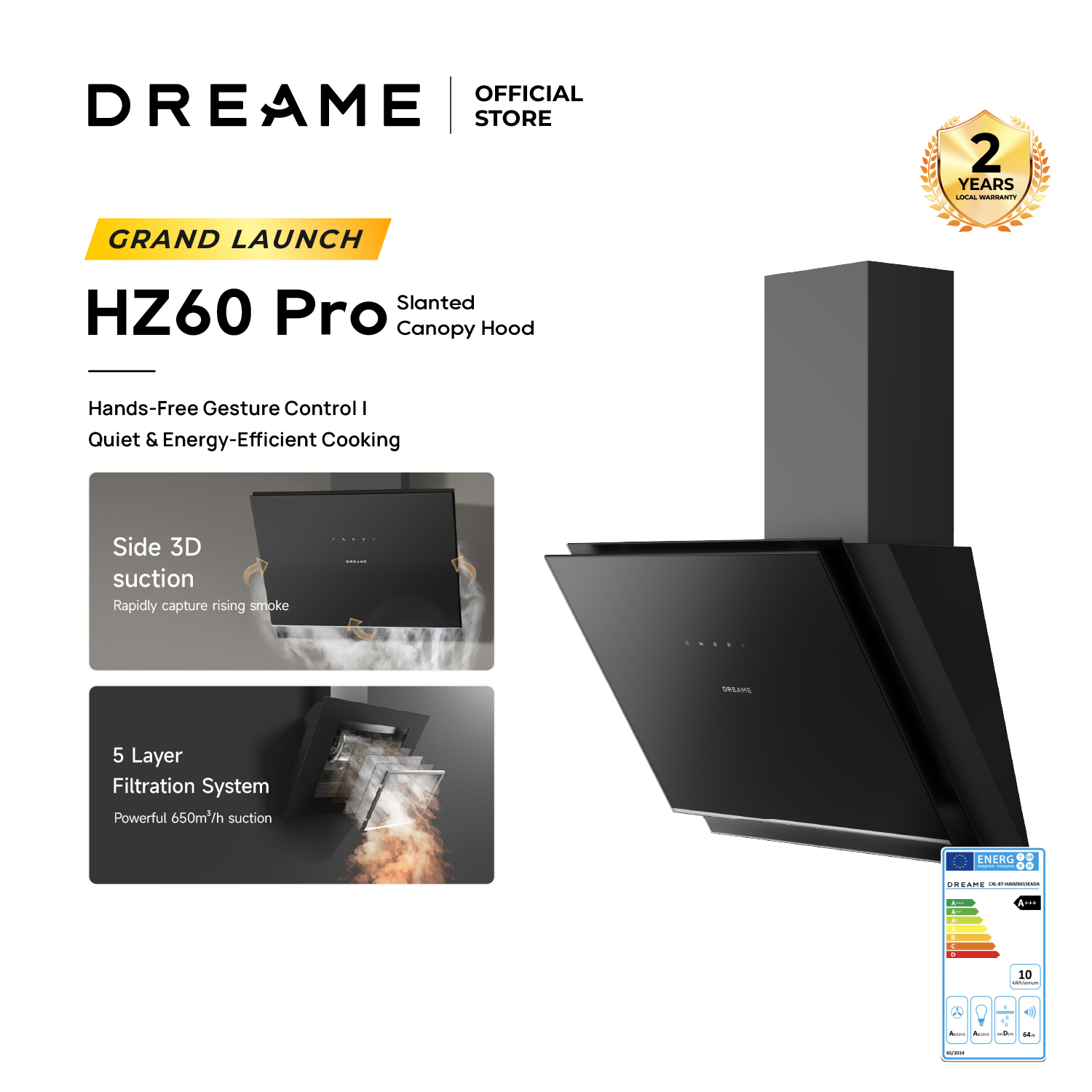 [New Launch] Dreame HZ60 Slanted Canopy Hood | Side 3D Suction | Hands - Free Gesture Control Grease
