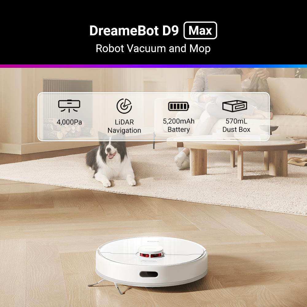 [2 Years Warranty] Dreame D9 Max Robot Vacuum and Mop | LDS Navigation | 4000 Pa Suction | Large 570ml Dust Tank