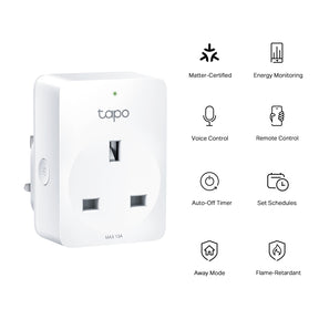 Tapo P110M Mini Smart Wi-Fi Plug with Energy Monitoring | Matter Certified | Works with Apple Home, Alexa & Google | 13A | Schedule & Auto-Off Timer