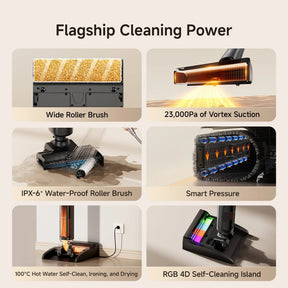 Uwant D600 Cordless Wet & Dry Vacuum Mop | 23,000Pa Suction | 180° Lay-Flat | 100°C Hot Water Self-Cleaning + Hot Air Drying | PushDock Base | 50-Min Runtime