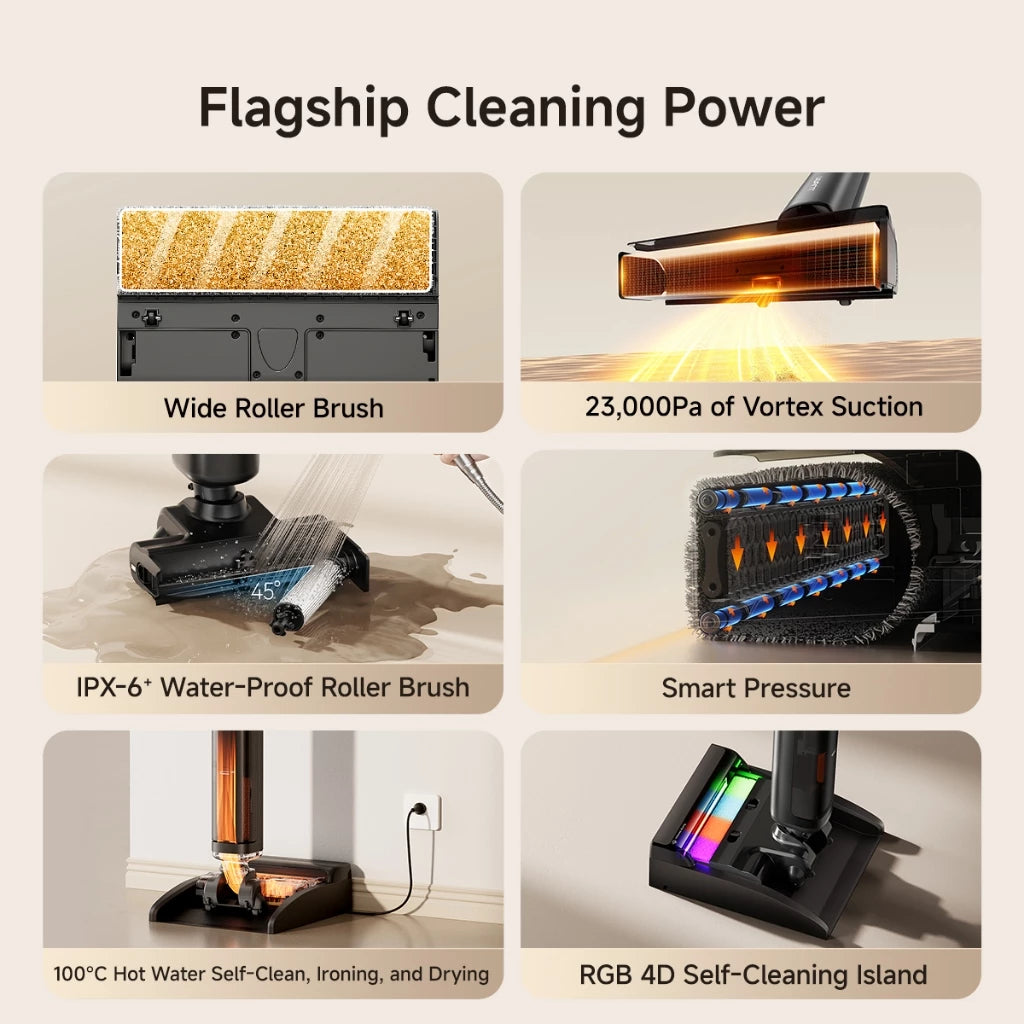 Uwant D600 Cordless Wet & Dry Vacuum Mop | 23,000Pa Suction | 180° Lay-Flat | 100°C Hot Water Self-Cleaning + Hot Air Drying | PushDock Base | 50-Min Runtime