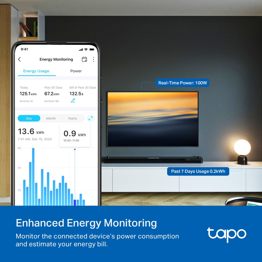 Tapo P110M Mini Smart Wi-Fi Plug with Energy Monitoring | Matter Certified | Works with Apple Home, Alexa & Google | 13A | Schedule & Auto-Off Timer