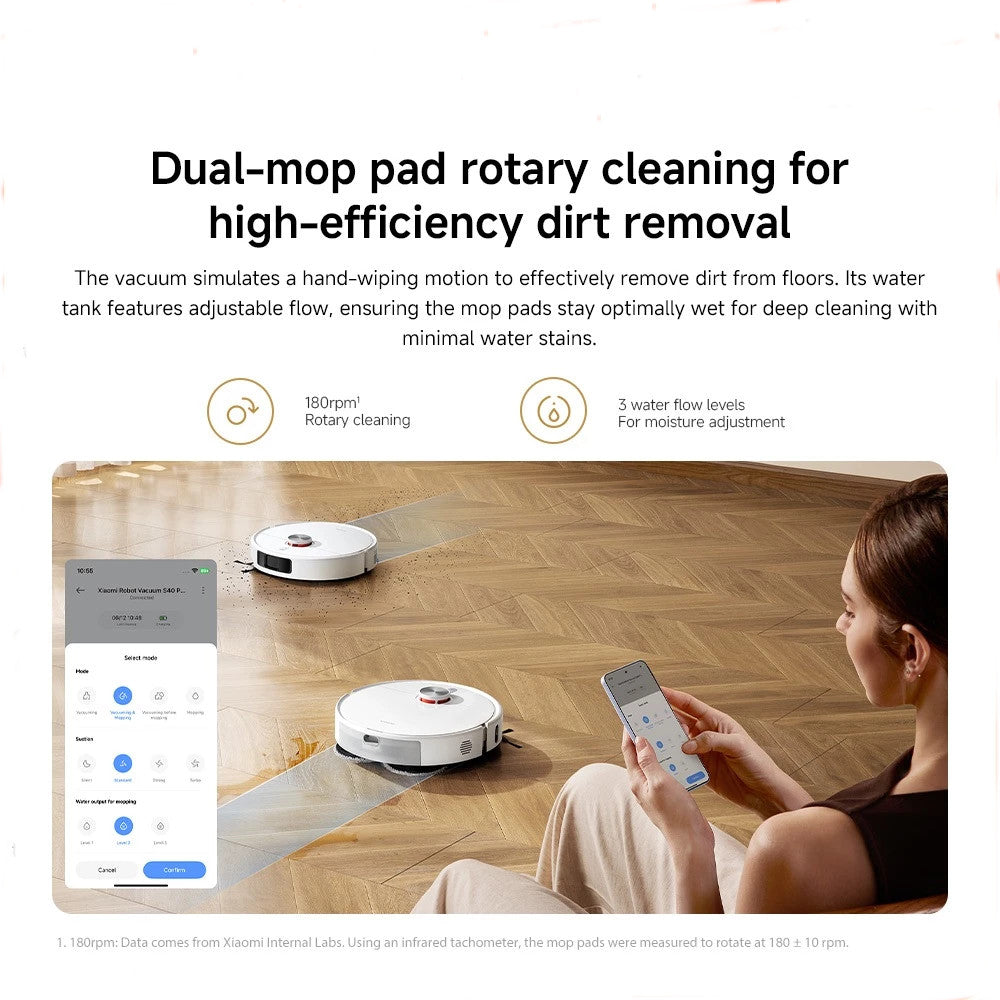 Xiaomi S40 Pro Robot Vacuum 15000 PA Suction 4 Modes Dual Rotary Mop Pad Edge Cleaning Carpet Detect