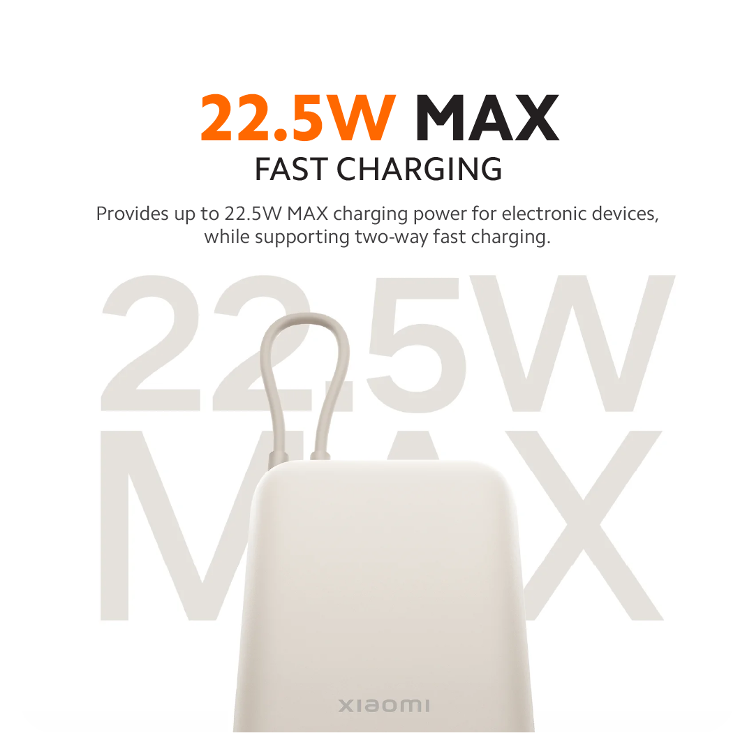 Xiaomi Power Bank 10000mAh (Integrated Cable) | 22.5W Max Power | Type-C Two Way Fast Charging | Pocket-Sized