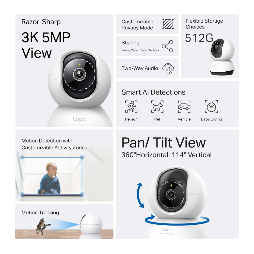 TAPO TC74 Pan/Tilt AI Home Security Wi-Fi Camera