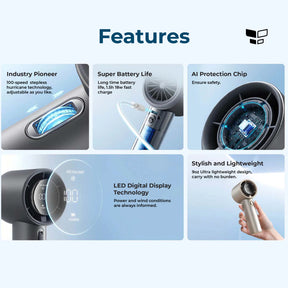 JISULIFE Portable FA53 Pro / FA53 Pro 1S Rechargeable Handheld Fan Strong Wind 100 Gear 15 Hours Display