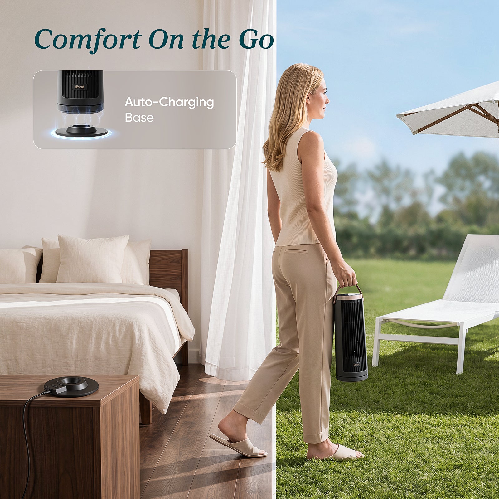 Levoit Windi Mini Pro Cordless Lightweight Portable Tower Fan