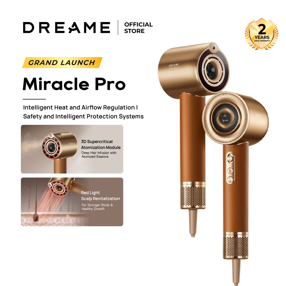 Dreame Hair Miracle Pro Hair Dryer | Deep Hair Infusion with Atomized Essence | Intelligent Heat and Airflow Regulation - Measures Distance of Hair and Automatically Adjusts Heat