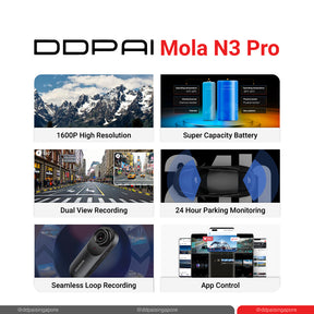 DDPAI Mola N3 Pro Front and Rear 1600P HD Vehicle Drive Auto Video DVR GPS Dash Cam