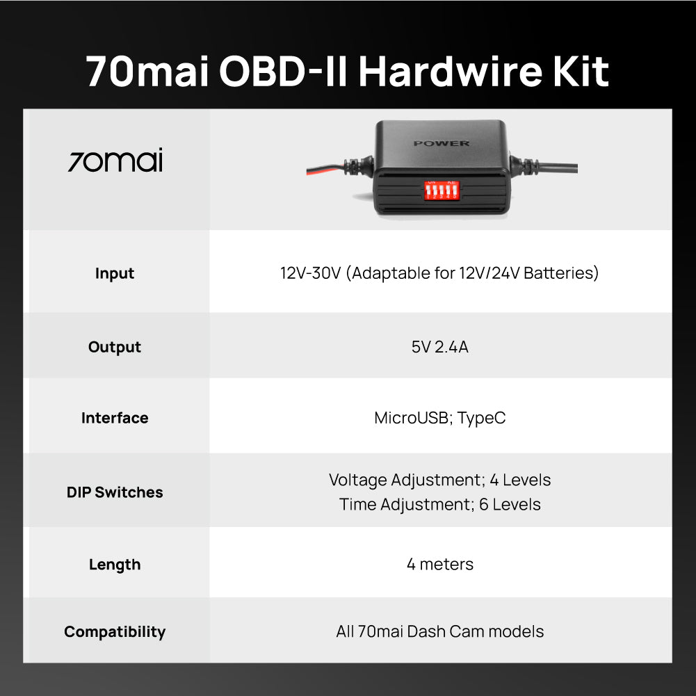 70mai OBD Intelligent Hardwire Kit 24H Parking Monitoring (Type-C / Micro USB)