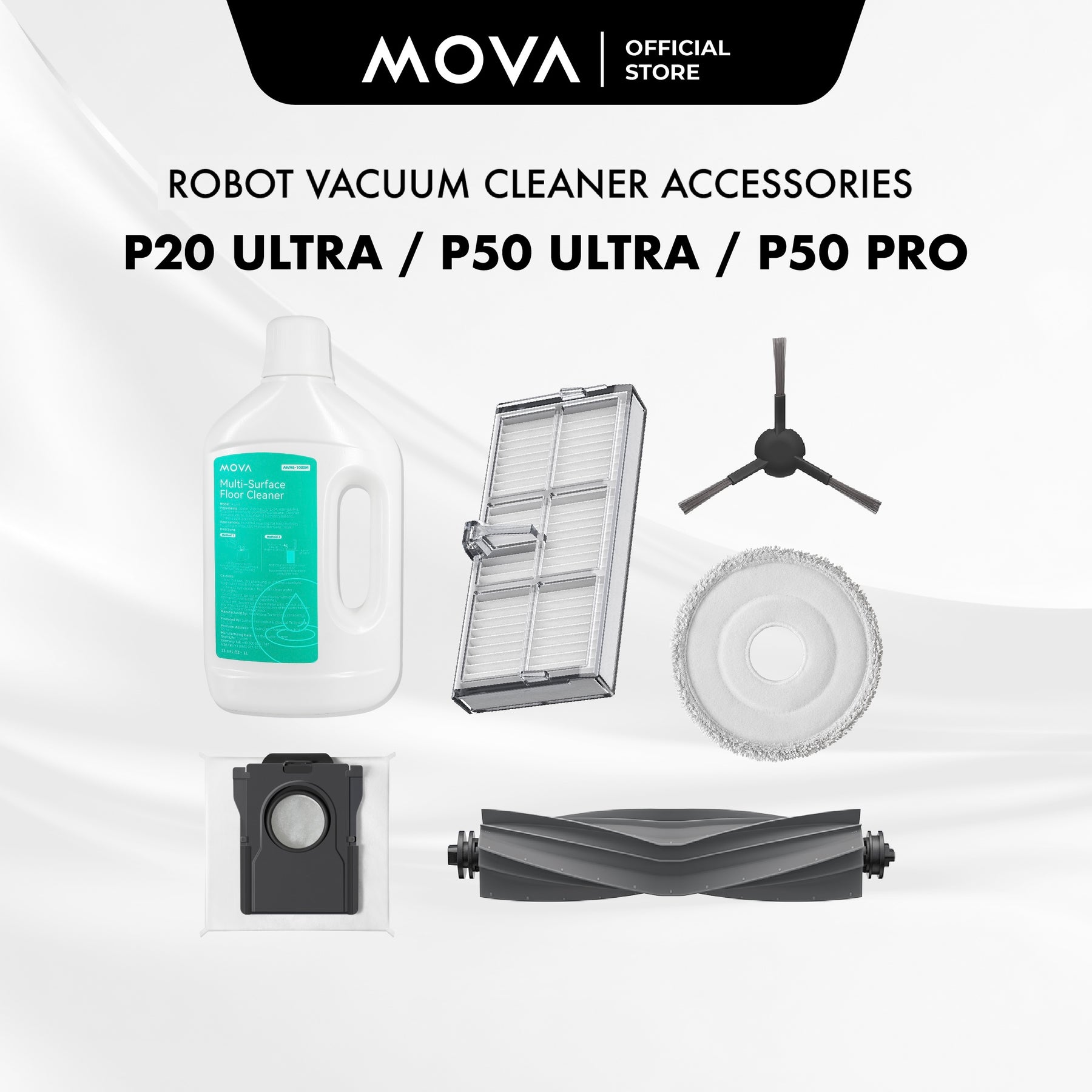 MOVA P20 Ultra / P50 Ultra / P50 Pro Ultra Robot Vacuum Cleaner Accessories Main Brush Side Brush Filter Mop Pad Dustbag