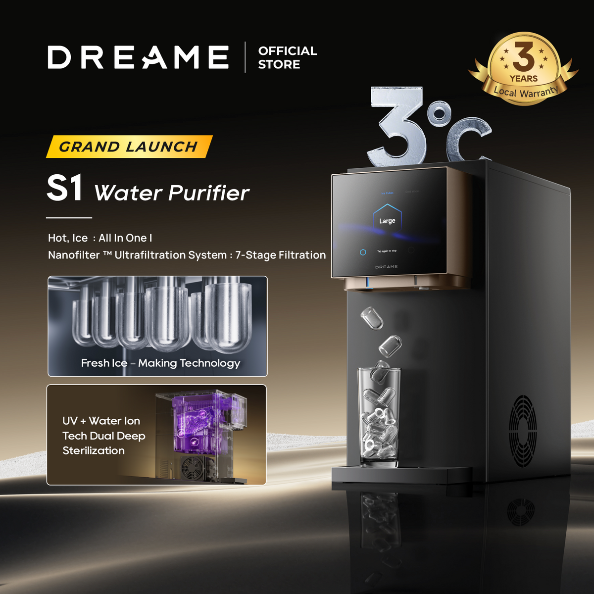 [New Launch] Dreame S1 Water Purifier | All-In-One Machine - Cold, Hot, Ice | Nano Ultrafiltration System - 7 Layer Filtration System