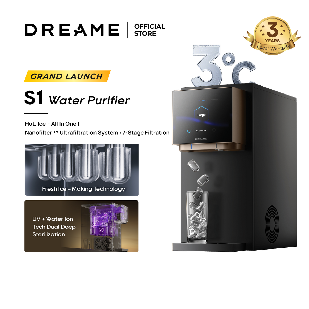 [New Launch] Dreame S1 Water Purifier | All-In-One Machine - Cold, Hot, Ice | Nano Ultrafiltration System - 7 Layer Filtration System