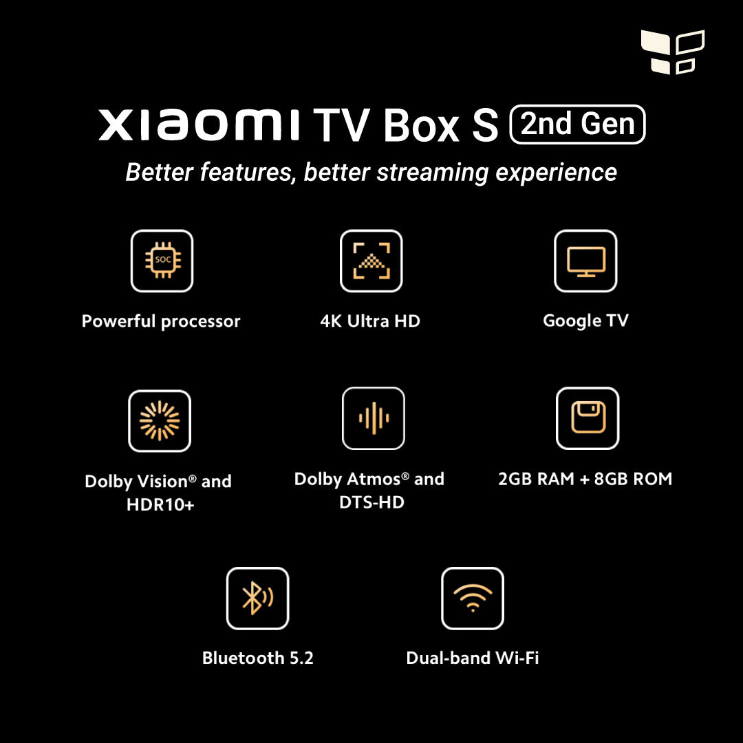 【Global + 1 Year Warranty】Xiaomi Mi TV Box S (2nd Gen) | Google TV | 4k Ultra HD | Bluetooth 5.2 | Chromecast