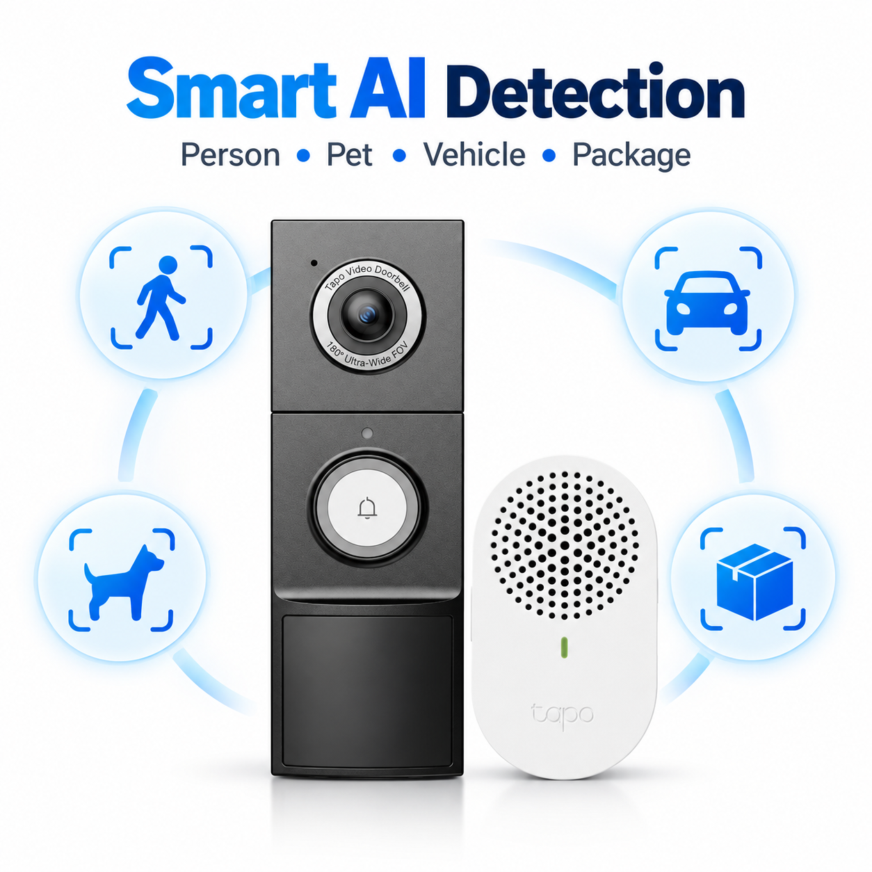 Tapo D235 2K 5MP Video Doorbell Camera with Chime | 180° Head-to-Toe View | Battery or Hardwired | Colour Night Vision | Smart AI Detection