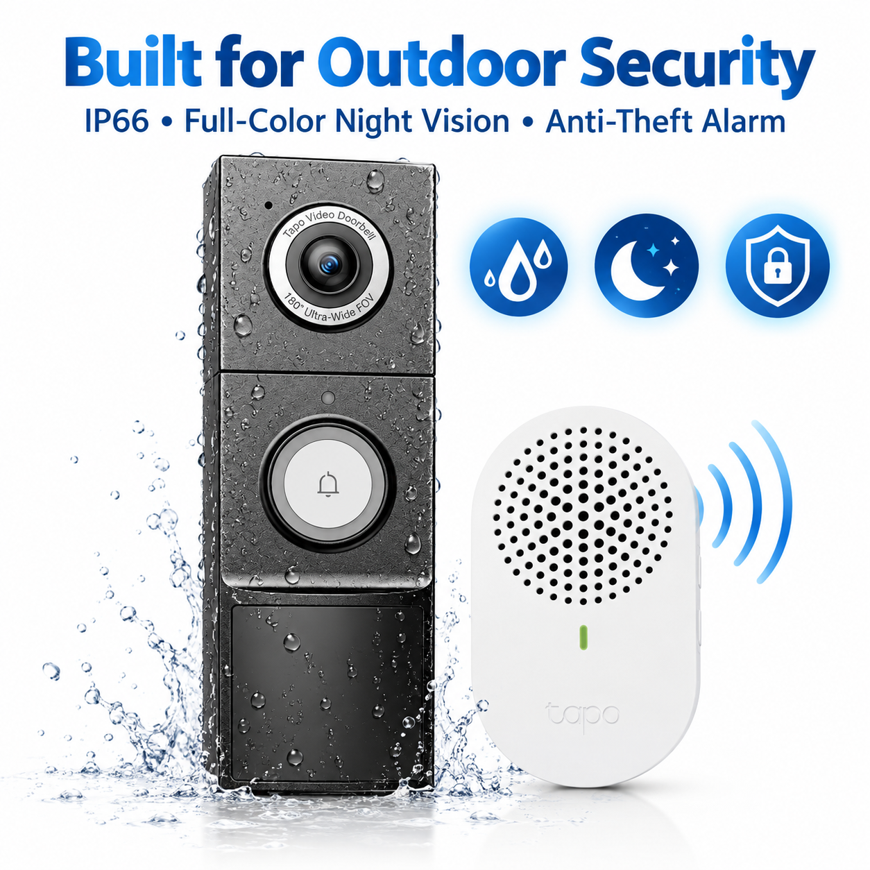 Tapo D235 2K 5MP Video Doorbell Camera with Chime | 180° Head-to-Toe View | Battery or Hardwired | Colour Night Vision | Smart AI Detection