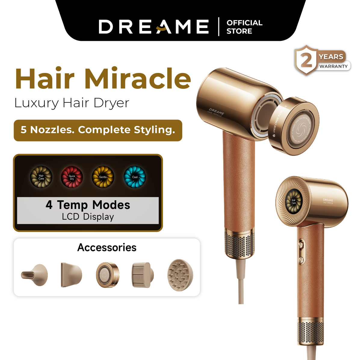 【NEW】 Dreame Hair Miracle Hair Dryer | 5 Magnetic Nozzles | 2 Mins Fast Drying | 600 Million Negative Ions | Luxurious