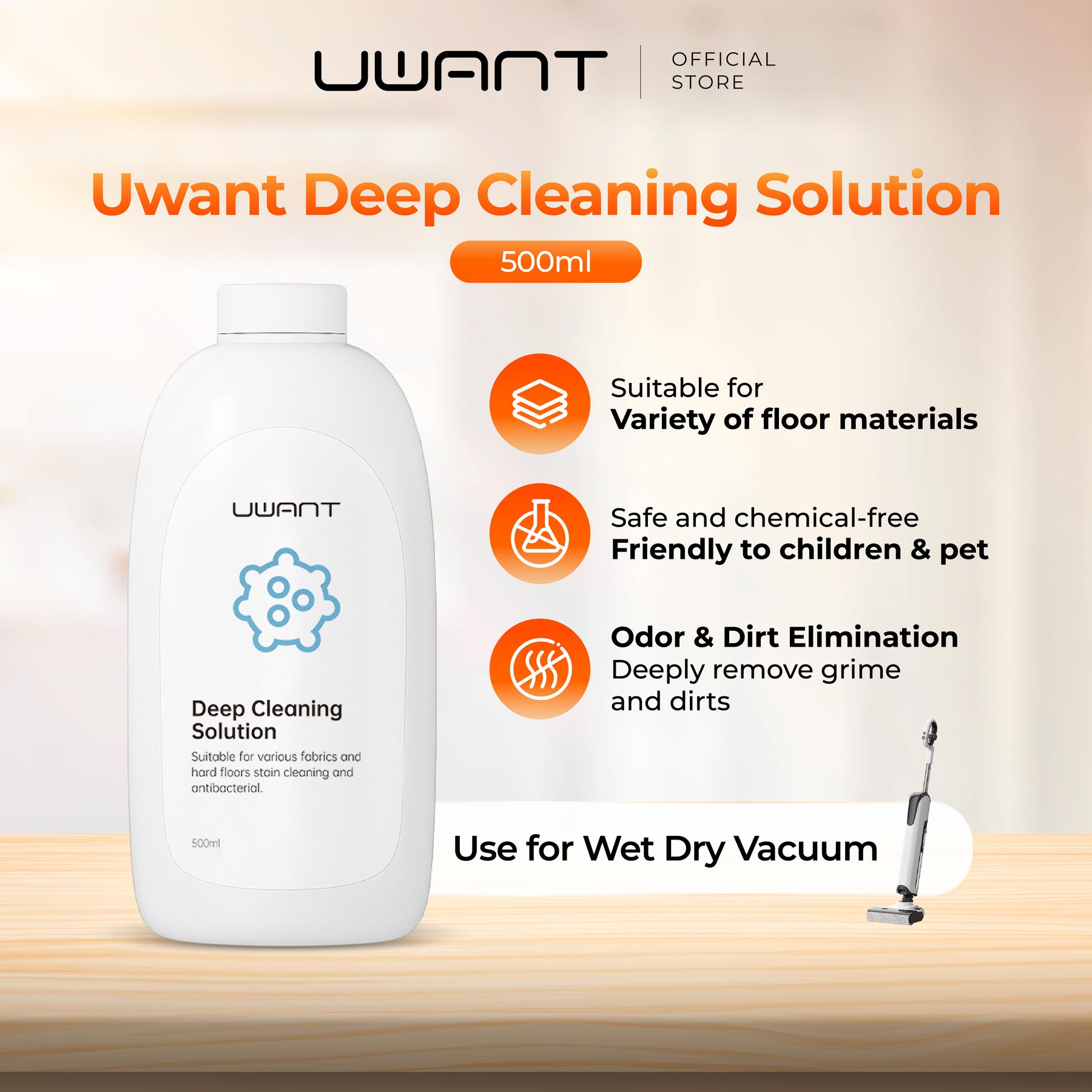 Uwant D500 Pro Wet and Dry Cleaning Solution (500ML)