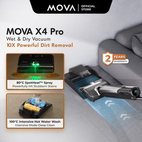 Mova Wet and Dry Vacuum Cleaner & Floor Washer X4 PRO | 100°C Hot Water Wash | Hot-Air Dry