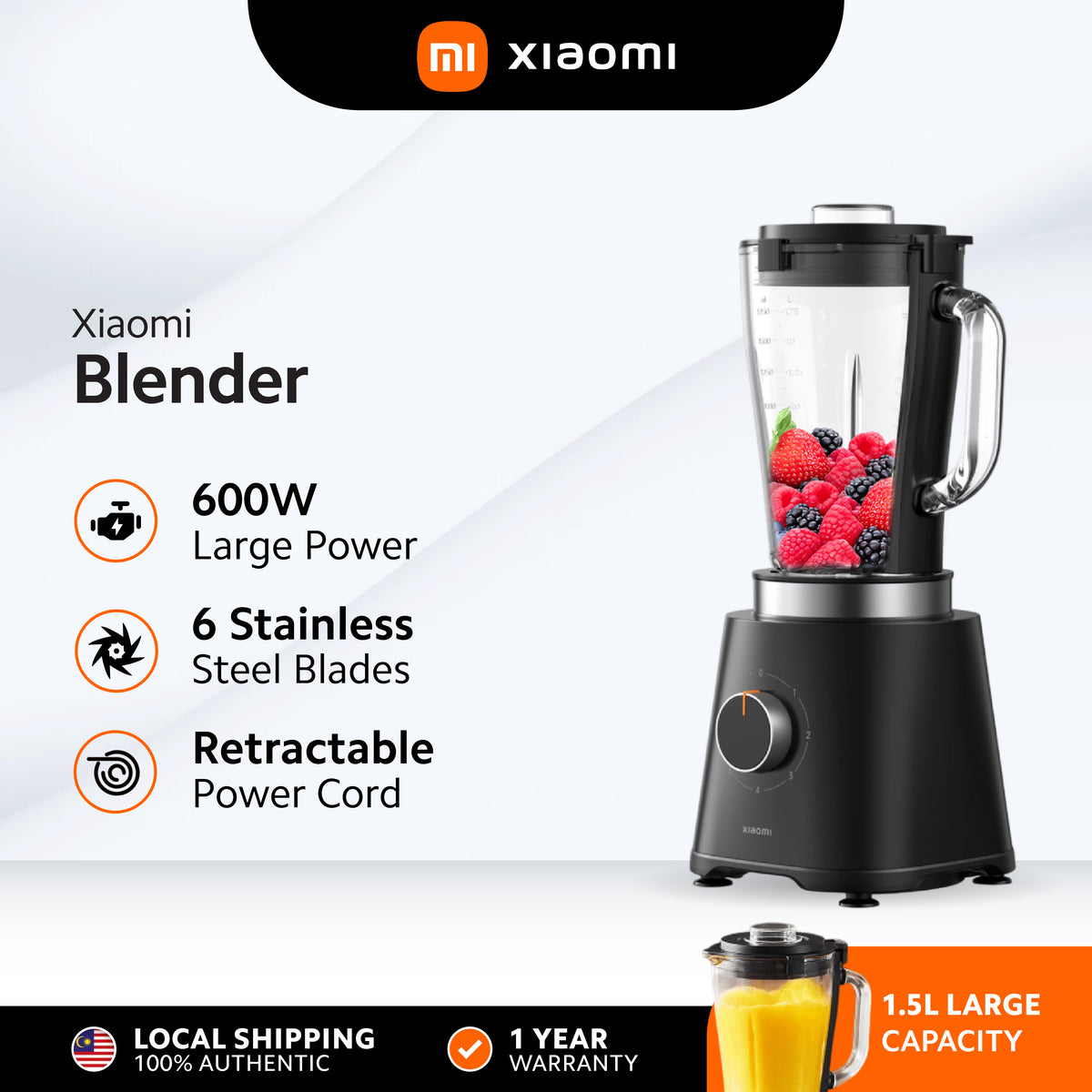 Xiaomi Blender | 1.75L High-Speed Smoothie Maker | 5-Speed with Pulse | 21,000 RPM | Ice Crushing