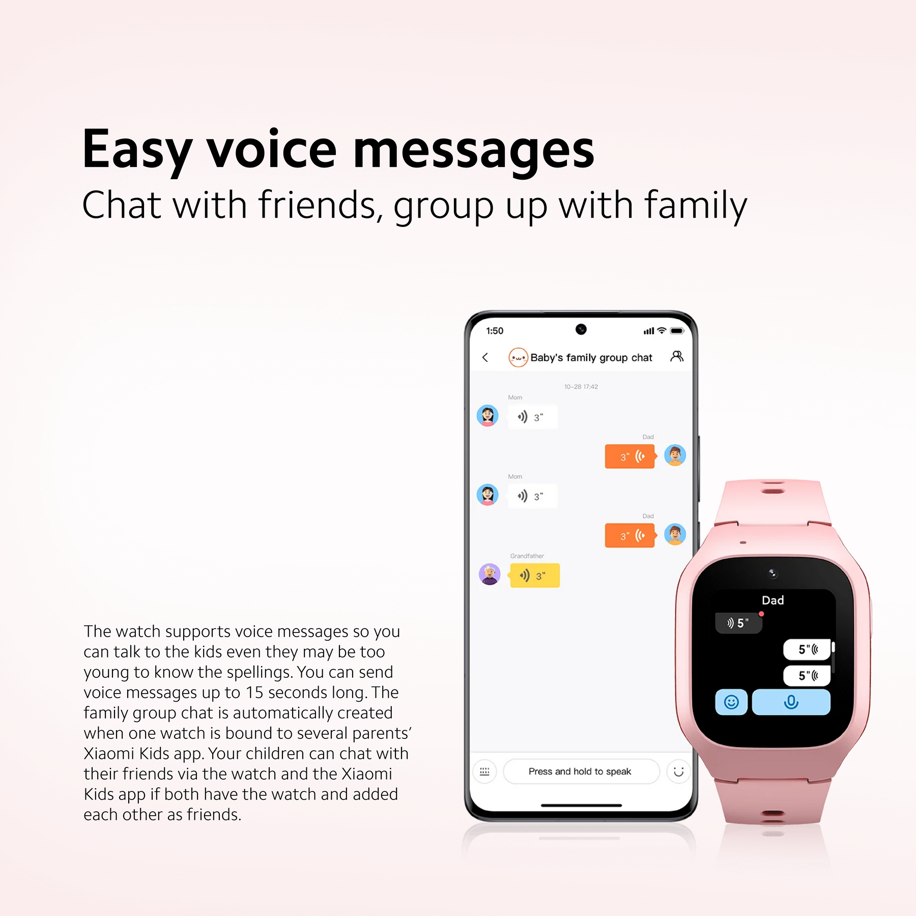 Xiaomi Smart Kids Watch GPS Real Time Tracking Video Call Chat Function [SIM Card Required] Pink / Blue