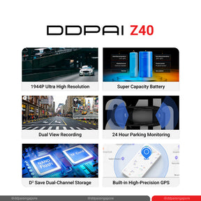 DDPAI Z40 1944P Dash Cam GPS Front + Rear Cam IPS Monitor GPS Version Car Dashcam DVR Decoder