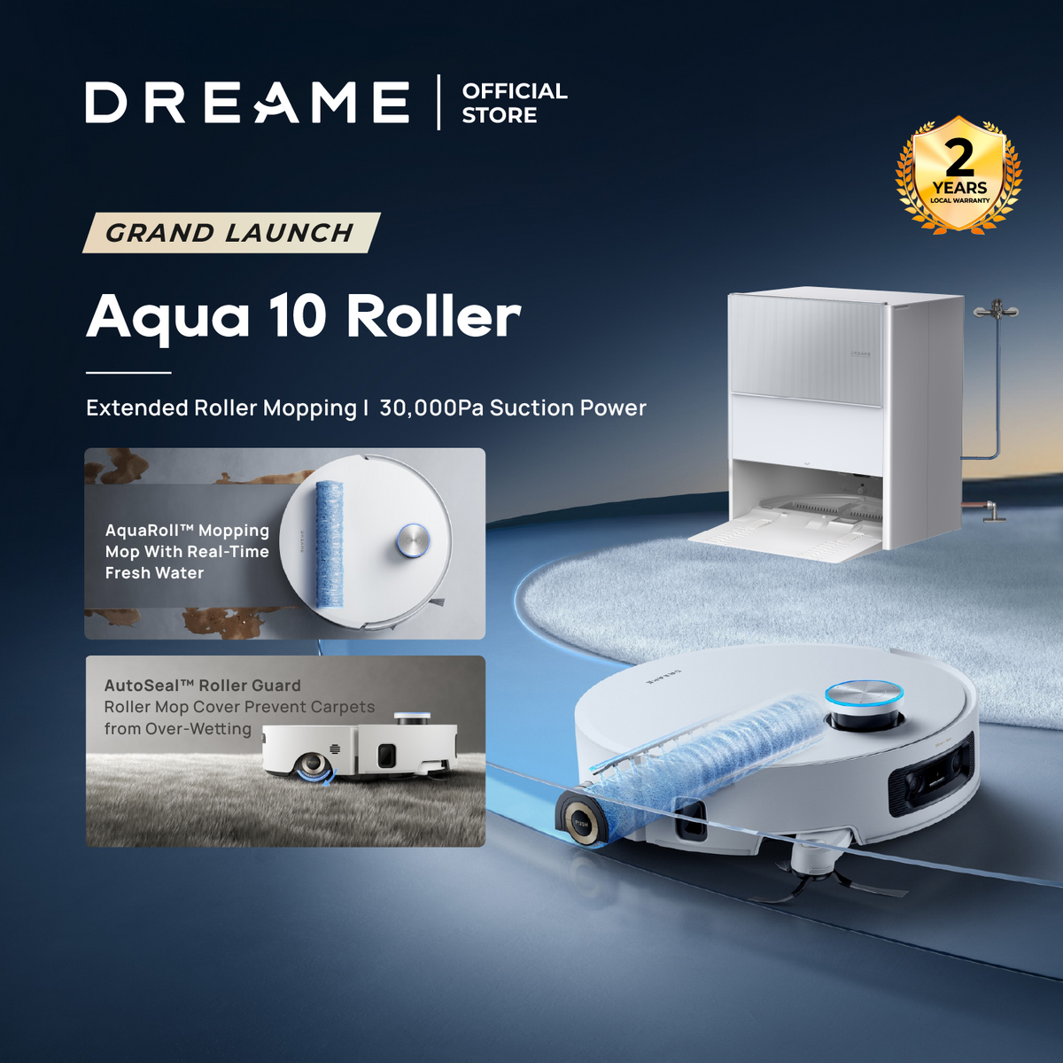【GRAND LAUNCH】Dreame Aqua 10 Roller Robot Vacuum | AquaRoll™ Mopping - Fresh Water Mopping | AutoSeal™ Roller Guard