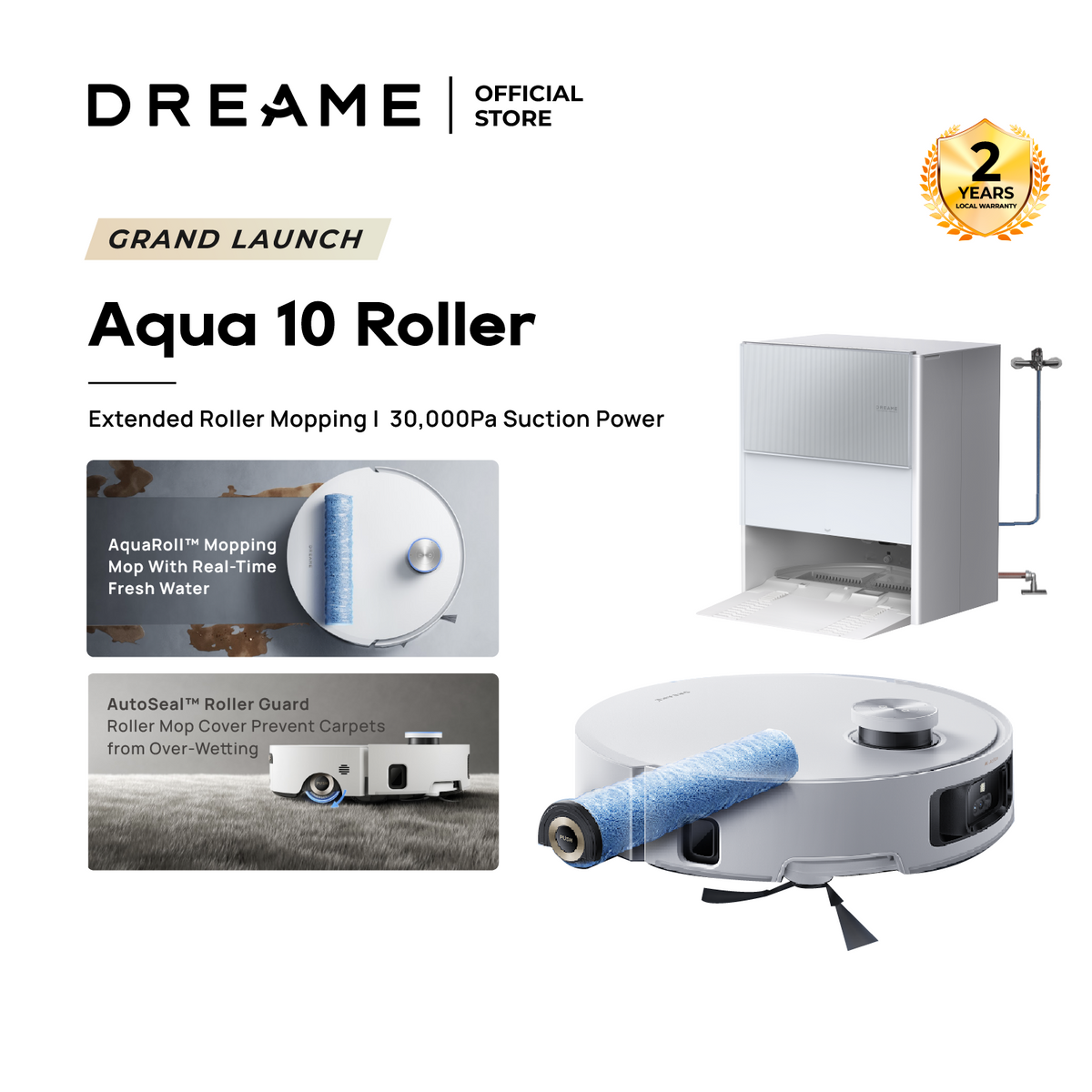 【GRAND LAUNCH】Dreame Aqua 10 Roller Robot Vacuum | AquaRoll™ Mopping - Fresh Water Mopping | AutoSeal™ Roller Guard