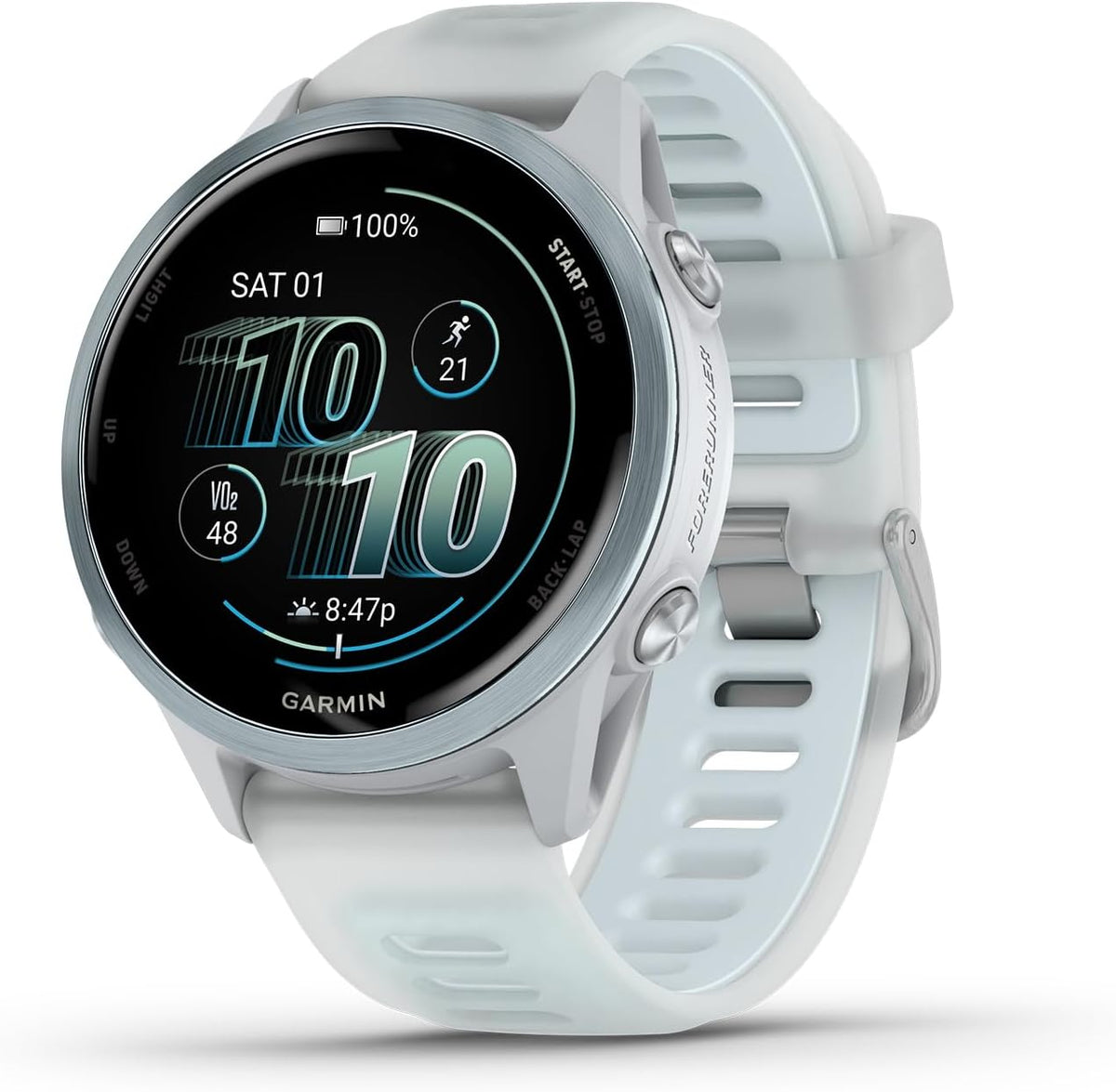 Garmin® Forerunner® 570, 42mm, Advanced GPS Running and Triathlon Smartwatch, AMOLED Display, Training and Recovery Features, Slate Gray Aluminum with Translucent Black/ Blue / Mango 42MM