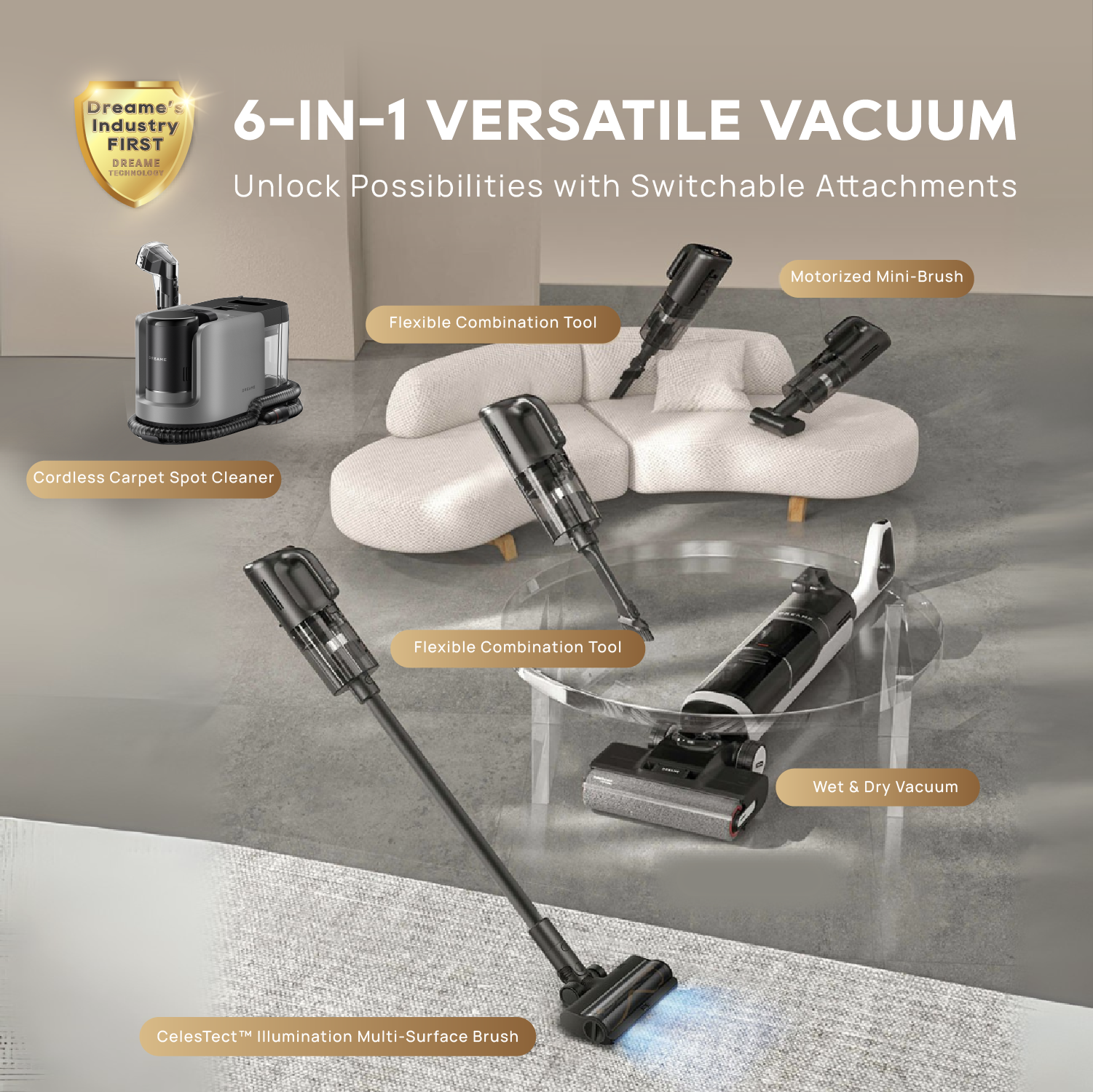 【GRAND LAUNCH】Dreame H15 Mix Wet and Dry Cordless Vacuum Cleaner | 6-IN-1 Versatile Vacuum | GapFree™AIDescendReachRoboticArm | TangleCut™2.0ResilientScraper