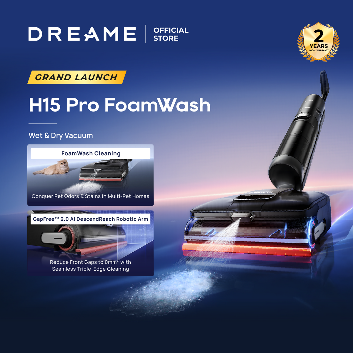 [Grand Launch] H15 Pro FoamWash Wet Dry Vacuum | Targeted Foam Application | GapFree 2.0 AI  DescendReach Robotic Arm